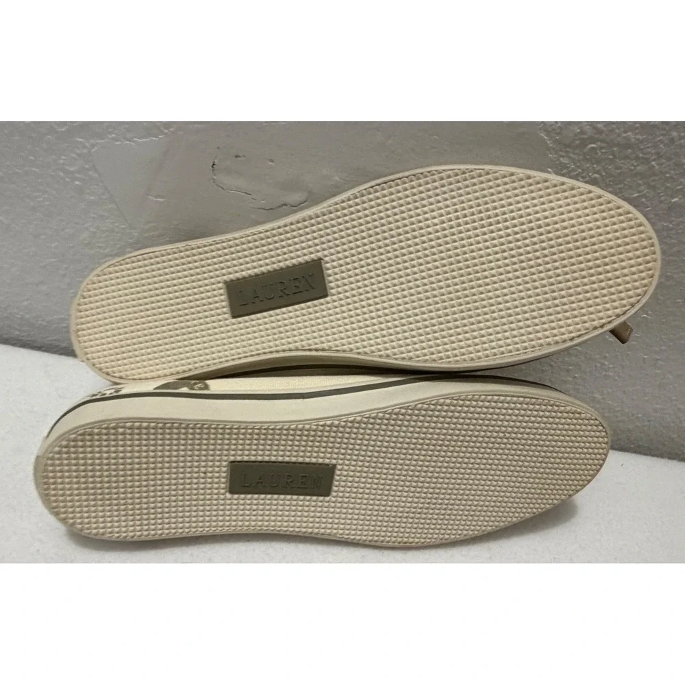 Lauren Ralph Lauren Emilia Y2K Nautical Canvas Ballet Flats Cream Olive Size 7B